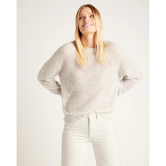 Quince Sweaters - Quince XL Baby Alpaca Wool Diamond Stitch Crewneck Light Gray NWT